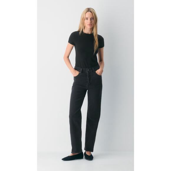 Denim Forum The Arlo High Rise Straight Jeans in Black Eyeliner Size 27 - Picture 1 of 13